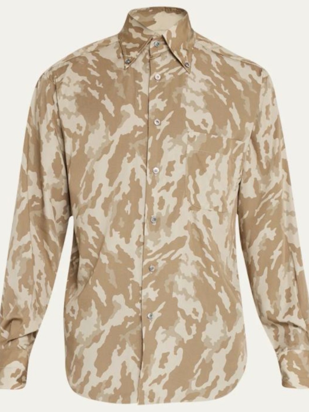 Tom Ford Military Camouflage Khaki Camo Print Lyocell Button Down Dress Shirt